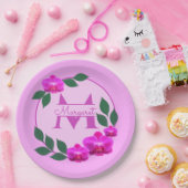 ピンクのフローラヴィンテージパーソナライズされた名イニシャル ペーパープレート (パーティー)