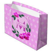 ピンクのフローラヴィンテージパーソナライズされた名イニシャル ラージペーパーバッグ (裏面アングル)