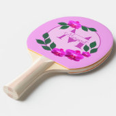 ピンクのフローラヴィンテージパーソナライズされた名イニシャル 卓球ラケット (正面アングル)