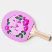 ピンクのフローラヴィンテージパーソナライズされた名イニシャル 卓球ラケット (横)