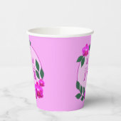 ピンクのフローラヴィンテージパーソナライズされた名イニシャル 紙コップ (左)