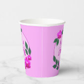 ピンクのフローラヴィンテージパーソナライズされた名イニシャル 紙コップ (右)