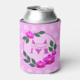 ピンクのフローラヴィンテージパーソナライズされた名イニシャル 缶クーラー