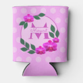 ピンクのフローラヴィンテージパーソナライズされた名イニシャル 缶クーラー (正面)