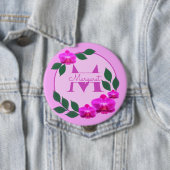 ピンクのフローラヴィンテージパーソナライズされた名イニシャル 缶バッジ (インサイチュ)