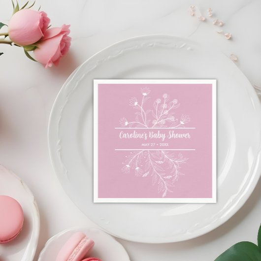 ピンクのフローラヴィンテージベビーシャワー スタンダードカクテルナプキン