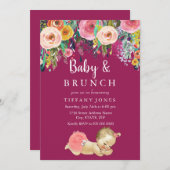 ピンクのフローラヴィンテージベビーブランチ赤ちゃんシャワー招待状 招待状 (正面/裏面)