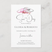 ピンクのフローラヴィンテージメキシコの結婚式の日付を保存 エンクロージャーカード (正面)