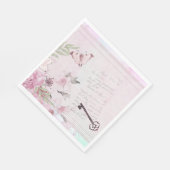 ピンクのフローラヴィンテージ手書き入力Ephemera Decompage スタンダードランチョンナプキン (角)