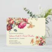 ピンクのフローラヴィンテージ結婚式の日付を保存 セーブザデート (スタンド正面)