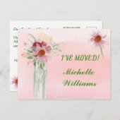 ピンクのフローラ予算エレガントを引っ越した 案内ポストカード (正面/裏面)
