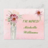 ピンクのフローラ予算エレガントを引っ越した 案内ポストカード (正面)