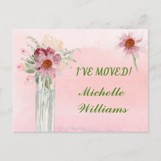 ピンクのフローラ予算エレガントを引っ越した 案内ポストカード (正面)