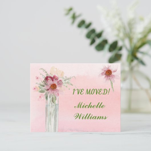 ピンクのフローラ予算エレガントを引っ越した 案内ポストカード (スタンド正面)