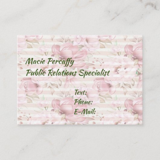 ピンクのフローラ付きビジネスカストライプード 名刺 (正面)