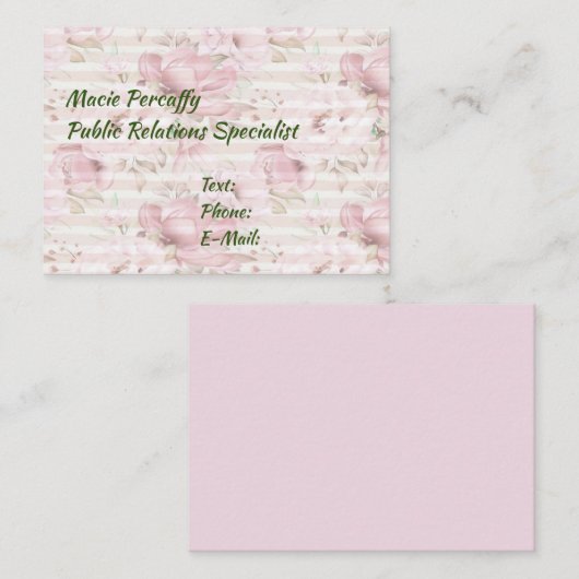 ピンクのフローラ付きビジネスカストライプード 名刺 (正面/裏面)