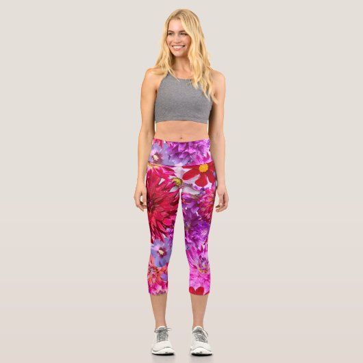 ピンクのフローラ作物 カプリレギンス (正面)