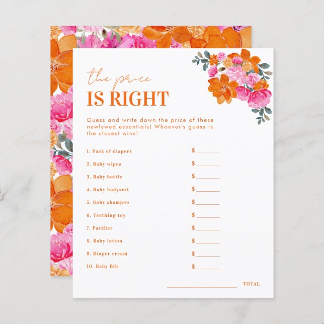 ピンクのフローラ価格は右ベビーシャワーゲーム (正面/裏面)