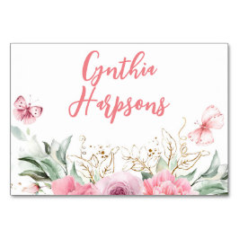 ピンクのフローラ個々のゲスト名テーブルカード テーブルナンバー