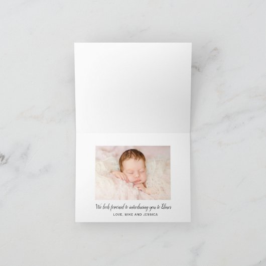 ピンクのフローラ写真の生誕発表 案内状 (内部)