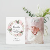 ピンクのフローラ写真の生誕発表 案内状 (スタンド正面)