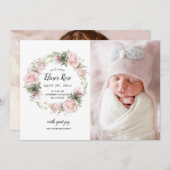 ピンクのフローラ写真の生誕発表 案内状 (正面/裏面)