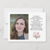 ピンクのフローラ写真の葬儀ありがとうノートカード サンキューカード (正面)