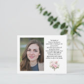 ピンクのフローラ写真の葬儀ありがとうノートカード サンキューカード (スタンド正面)