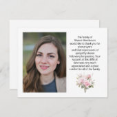 ピンクのフローラ写真の葬儀ありがとうノートカード サンキューカード (正面/裏面)