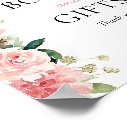 ピンクのフローラ冬の赤ちゃんシャワーブック&ギフトサイン ポスター (角)