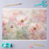 ピンクのフローラ切り離しティッシュペーパー 薄葉紙 (クラフト)