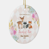 ピンクのフローラ初めてのクリスマスのファミリー3 セラミックオーナメント (右)