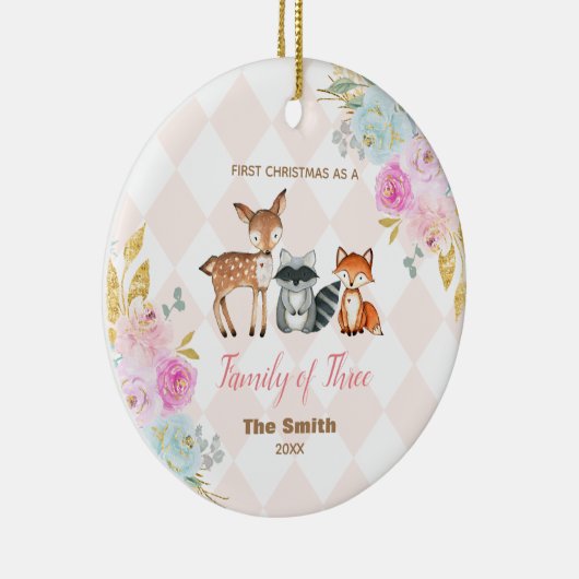 ピンクのフローラ初めてのクリスマスのファミリー3 セラミックオーナメント (右)