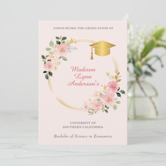 ピンクのフローラ卒業発表 案内状 (スタンド正面)