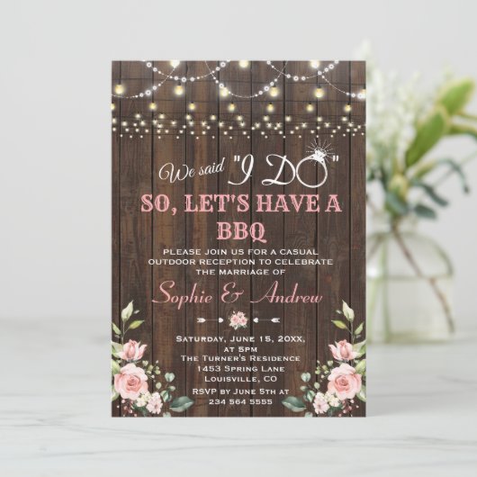 ピンクのフローラ古い納屋のストリングライト私がBBQを行った後 招待状 (スタンド正面)