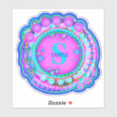 ピンクのフローラ名とイニシャルのインスピレーションカスタム シール (シート)