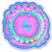 ピンクのフローラ名とイニシャルのインスピレーションカスタム シール (正面)