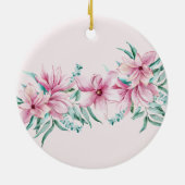 ピンクのフローラ女の子のバプテスマパーソナライズされた神の祝福 セラミックオーナメント (裏面)