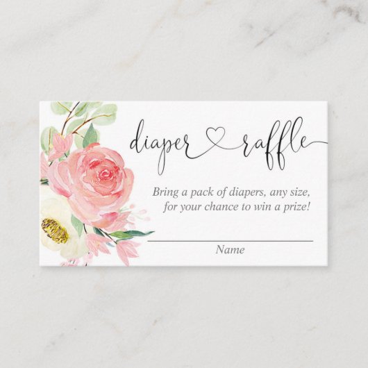 ピンクのフローラ女の子の赤ちゃんシャワーおむつラッフルカード エンクロージャーカード (正面)
