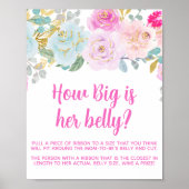 ピンクのフローラ女の子の赤ちゃんシャワービッグベリーゲームサイン ポスター (正面)