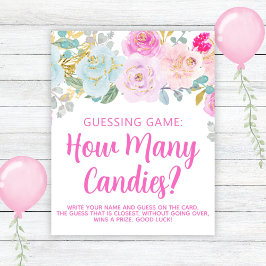 ピンクのフローラ女の子の赤ちゃんシャワービッグベリーゲームサイン ポスター