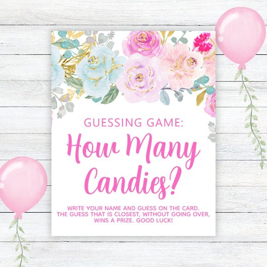 ピンクのフローラ女の子の赤ちゃんシャワービッグベリーゲームサイン ポスター