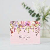 ピンクのフローラ女の子の赤ちゃんシャワー感謝していの詩あなた ポストカード (スタンド正面)