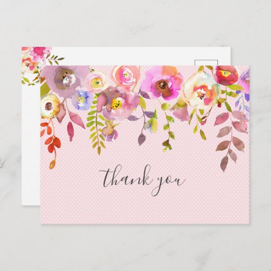 ピンクのフローラ女の子の赤ちゃんシャワー感謝していの詩あなた ポストカード (正面/裏面)