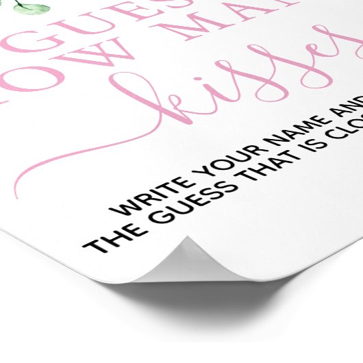 ピンクのフローラ女の子の赤ちゃんシャワー推測ゲームサイン ポスター (角)