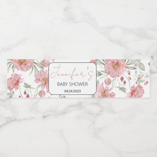 ピンクのフローラ女の子エレガントの赤ちゃんシャワーボトルラベル ペットボトルラベル (シングルラベル)