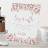 ピンクのフローラ女の子シャワーおむつラッフルサイン 台座サイン (インサイチュ)