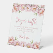 ピンクのフローラ女の子シャワーおむつラッフルサイン 台座サイン (正面)