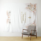 ピンクのフローラ女の子ツインズ1歳の誕生日バプティステープ タペストリー (インサイチュ(横))