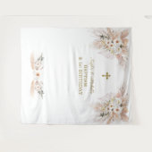 ピンクのフローラ女の子ツインズ1歳の誕生日バプティステープ タペストリー